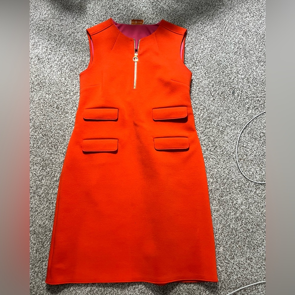 Tory Burch Orange Sheath Mini Dress Mock Neck Sleeveless, shoulder to hem 34